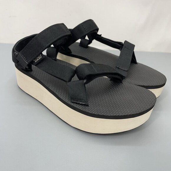 Teva Platform Universal Sandals Strappy Slingback Black White Womens 8 - Picture 1 of 13